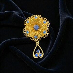 Gorgeous Gold and Blue Floral brooch